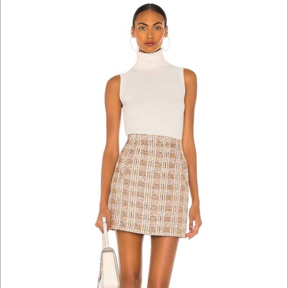 Veronica Beard Neutral Tweed Mini Skirt in Beige and White